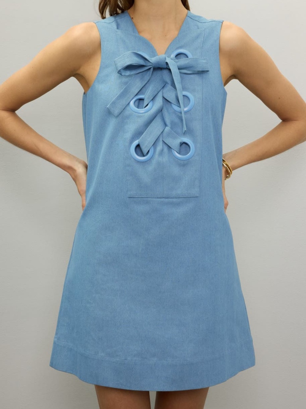 English Factory Denim Lace Up Mini Dress